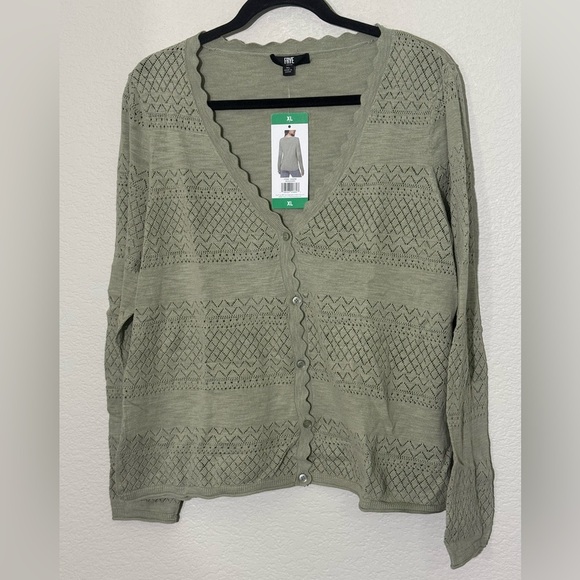 NWT Frye Women’s Pointelle Cardigan Sweater SAGE Green Seagrass Cardigan, XL - Picture 7 of 10
